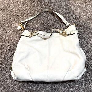 Coach White Leather Shoulder Bag with Gold Accents
